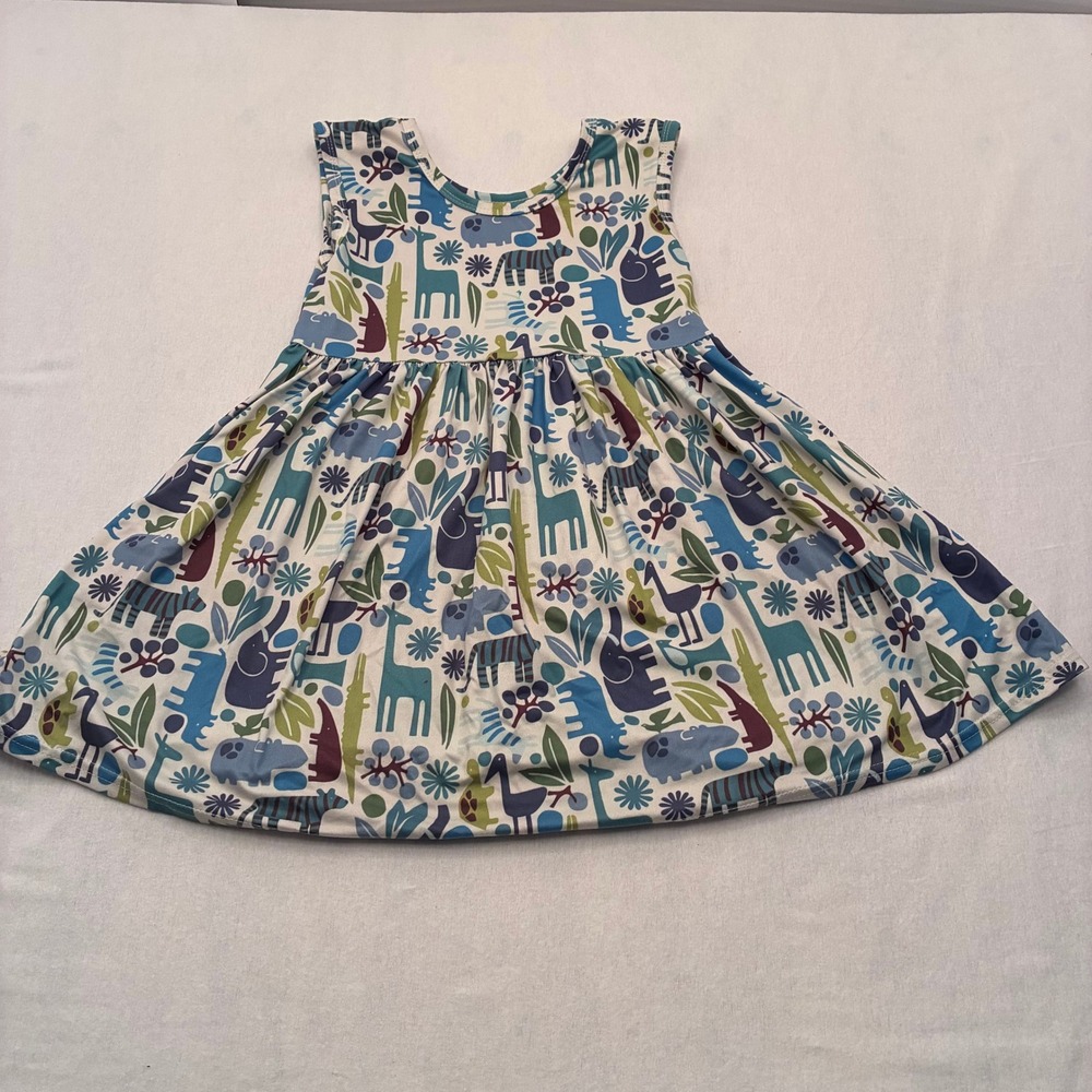 Girls Safari Animal Print Sleeveless A-Line Dress Blue Green Purple 5T